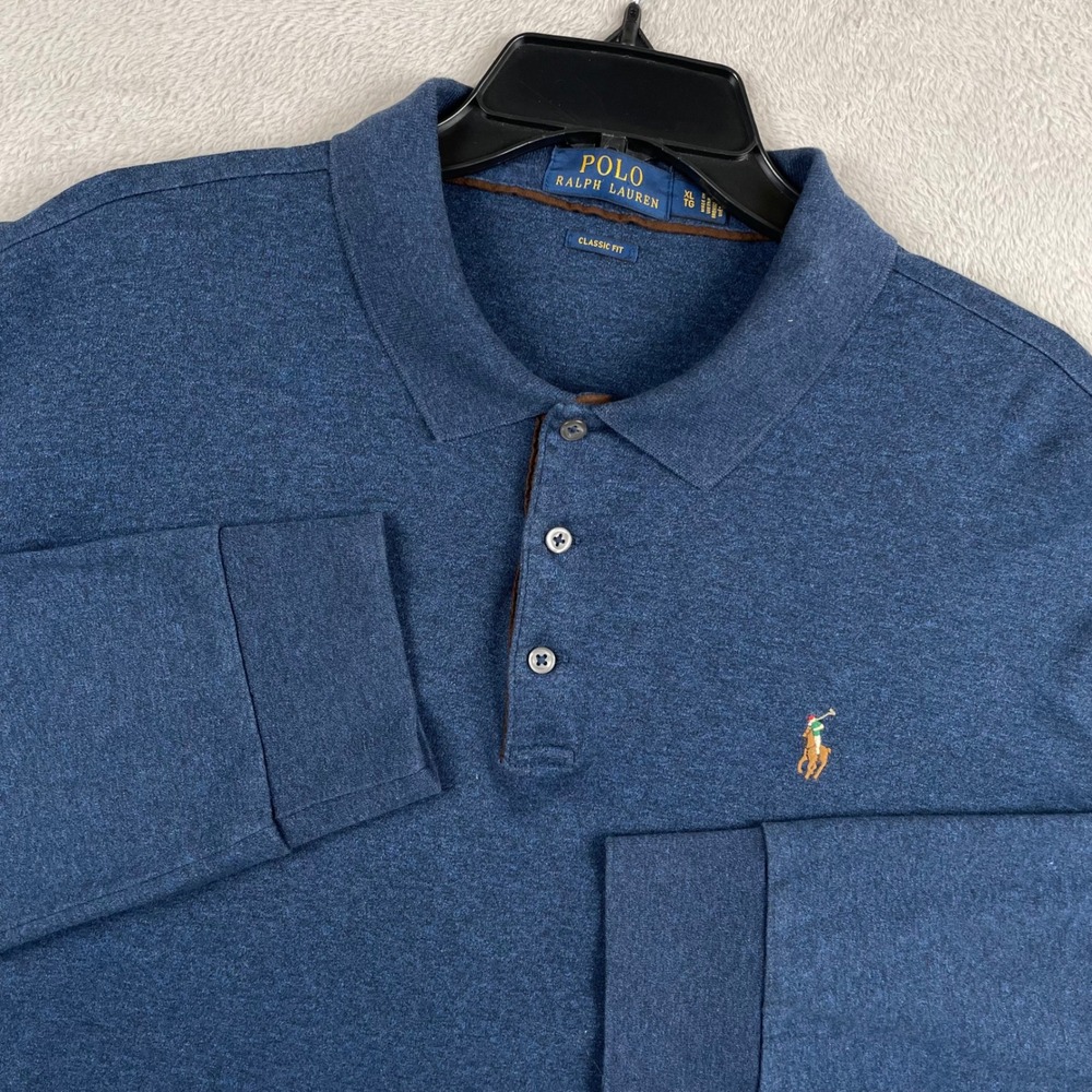 Polo Ralph Lauren Polo Shirt Mens XL Blue Long Sleeve Classic Fit Flesh Pony